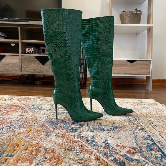 green croc knee high boots